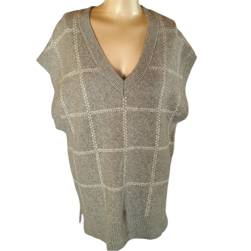 a new day Women's Checkered Gray Deep V-Neck Sweater Vest Med